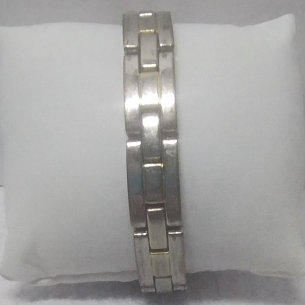 Two Tone‎ Silver Gold Brick Link Bracelet 7.5 Inch Unisex Mixed Metal Gorpcore